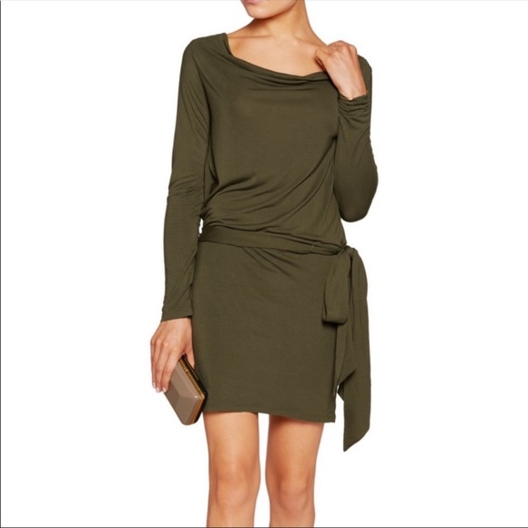 Haute Hippie Army Green Draped Faux Wrap Drop Waist Modal Jersey Tunic Dress - M - Picture 13 of 14